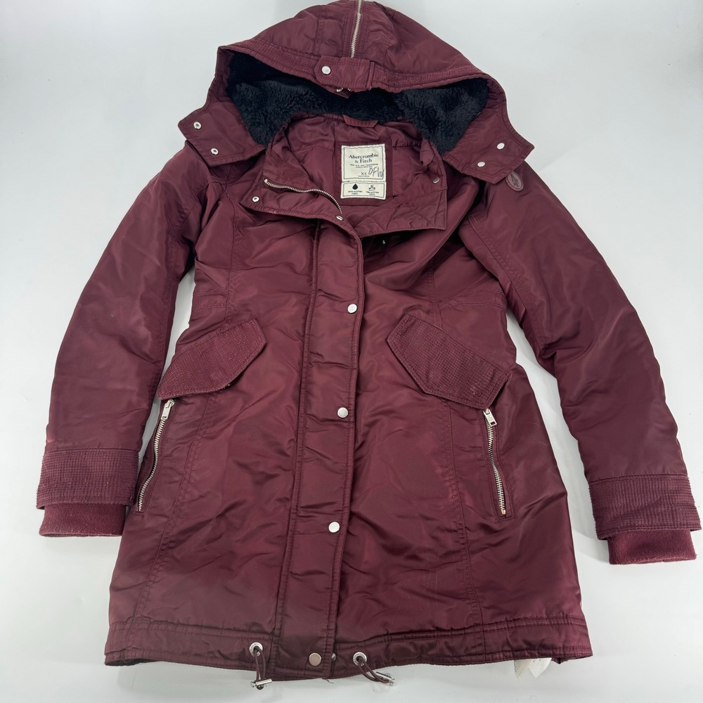 Abercrombie Fitch Burgundy Hooded Parka Water‎ Wind Resistant Women XS
